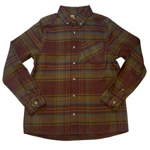 Browning Hunter Heavyweight Plaid Flannel Button Down Shirt‎ Mens L Brown Green